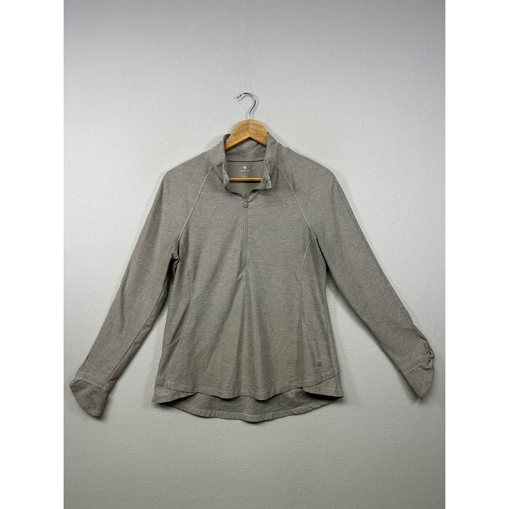 Athleisure Apana Women L Gray Quarter‎ Zip Long Sleeve Thumbhole Pullover